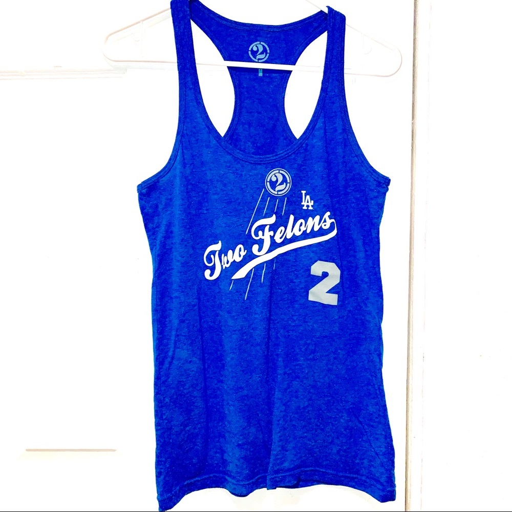 TWO FELONS X DODGERS Blue Racerback Graphic Top
